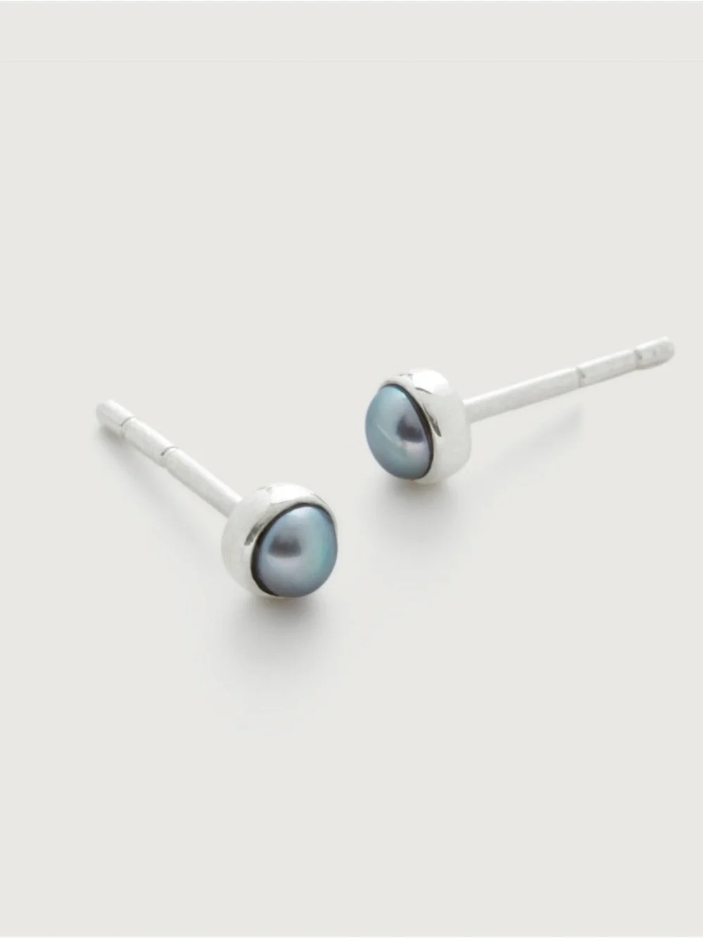 Monica Vinader Mini Pearl Stud Earrings Gray Pearl Sterling Silver